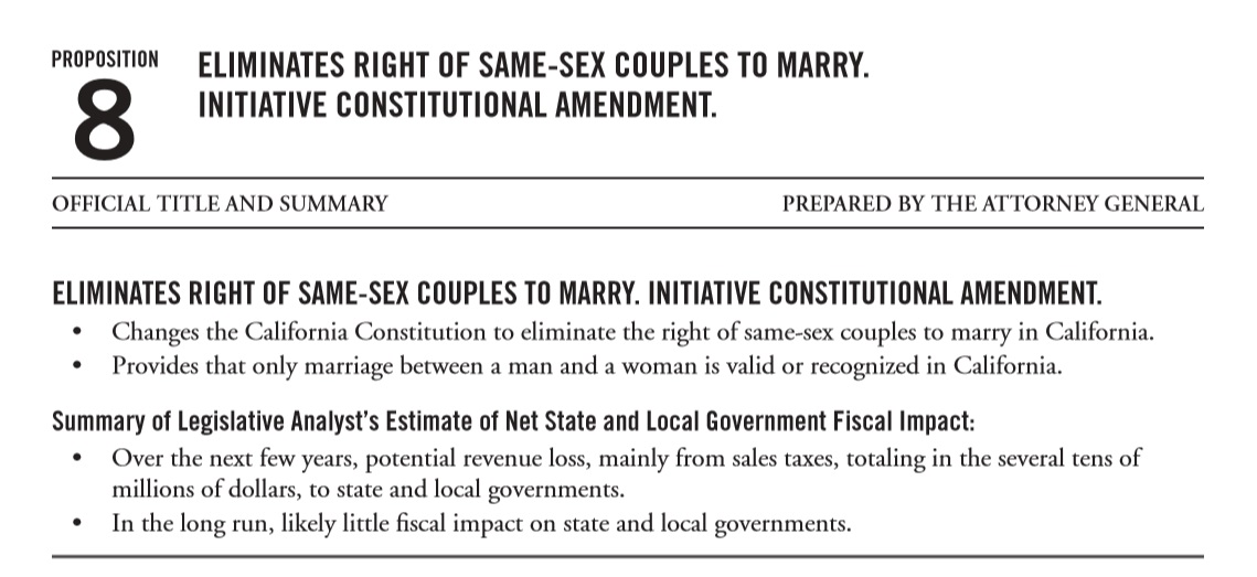 Proposition 8 Official Title and Summary