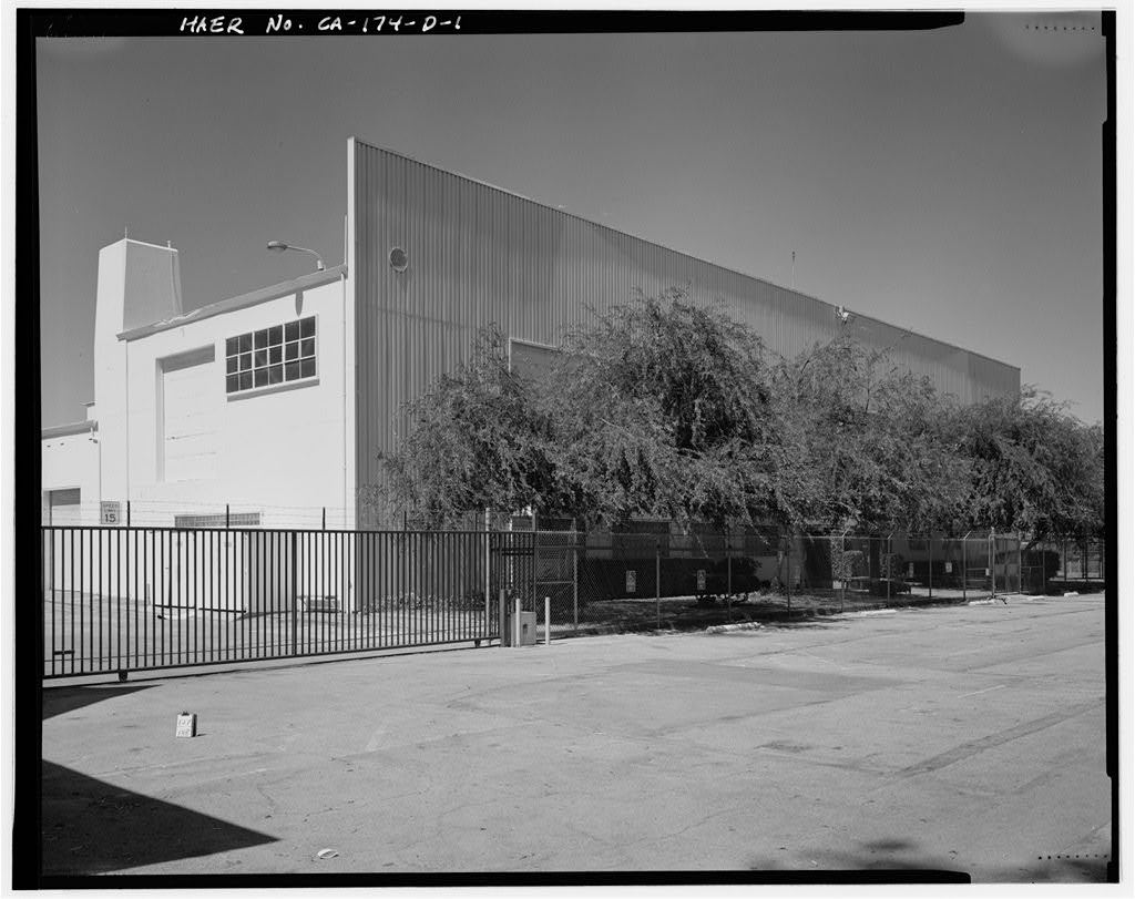 Image shows the Processing and Electronics Building of the Hughes Aircraft Company